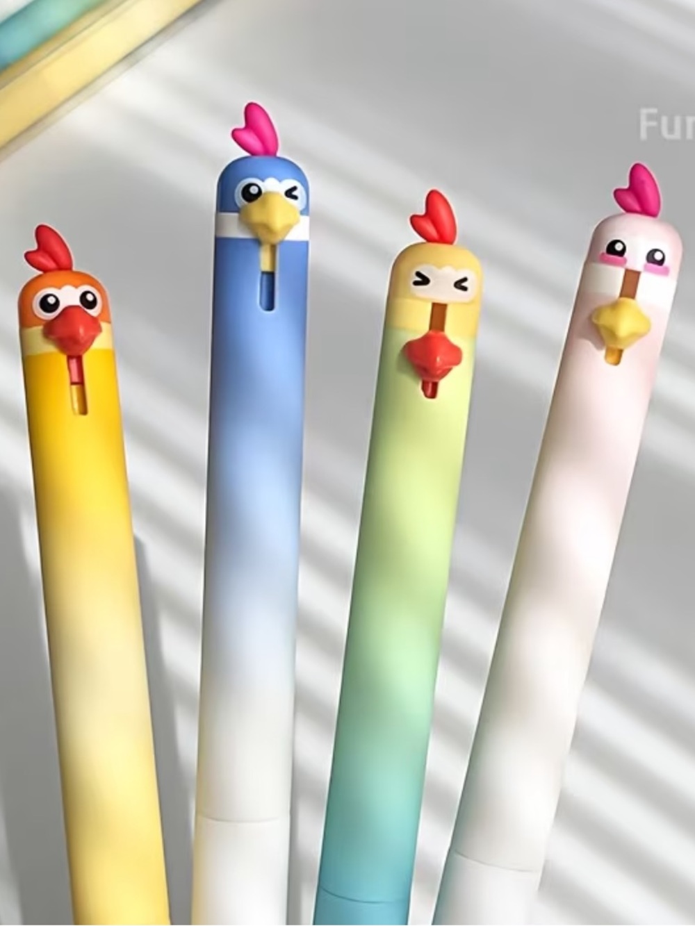 Cute Chicken Gel Pen Set of 4 Black Ink Kawaii Stationery Pastel